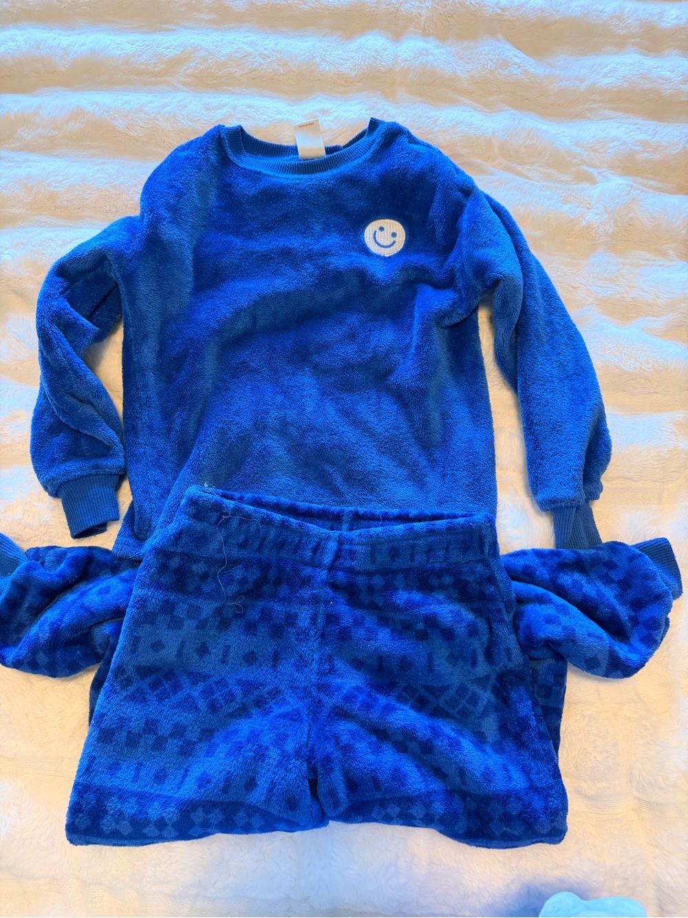 Cat & Jack Bright Blue Plush Pajama Set with Smiley Patch